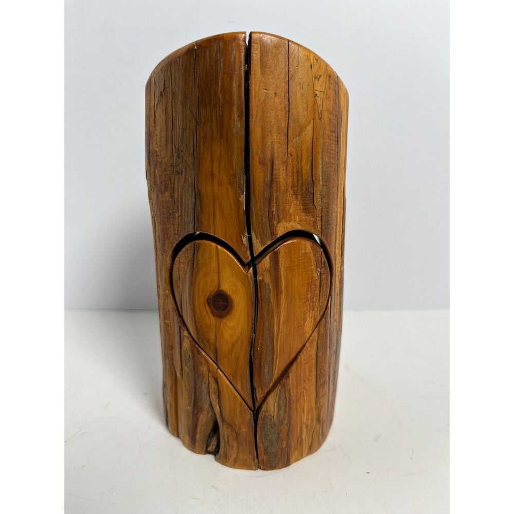Vintage Richard Rothbard Wood Heart Candlestick Sculpture Romantic Gift 1970s